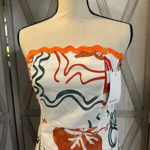 Colorful Strapless Dress with Orange Trim